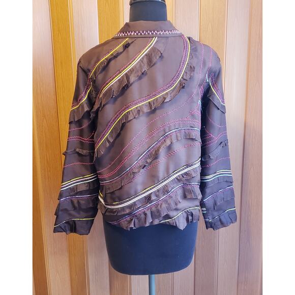 Silk Club size P/M brown button up jacket - Picture 3 of 5